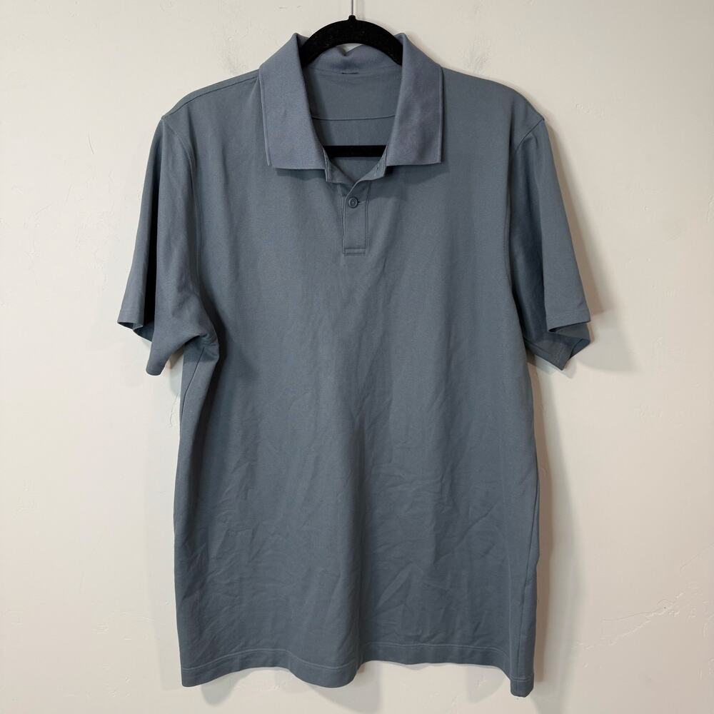 Lululemon Men's Pique Classic-Fit Short-Sleeve Polo Shirt Blue Gray Golf